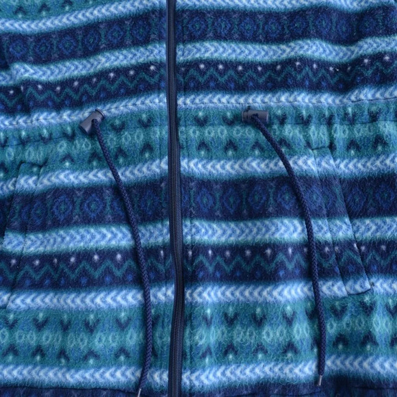 Vintage 90S Cabin Creek Blue & Teal Fleece Zip Up Hooded Sweater Size Small - Picture 6 of 11